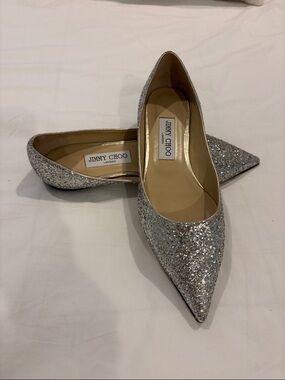 Jimmy Choo Silver Live Glitter Ballet Flats